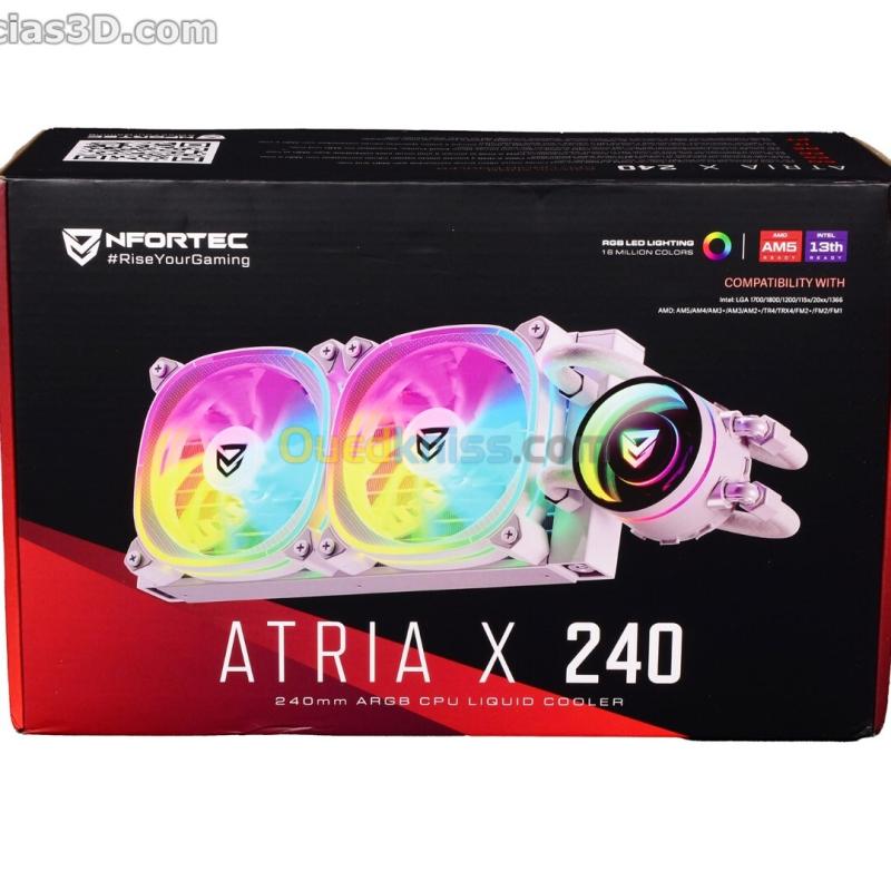 NFORTEC ATRIA X 240 MM - WATERCOOLING AIO - INTEL & AMD - SILENCIEUX - RGB - 2FAN 240 WTD - WHITE 2