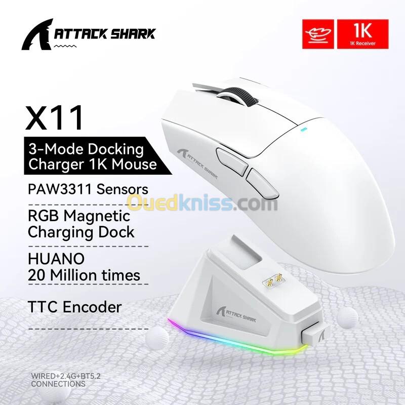 ATTACK SHARK X11- SOURIS FILAIRE & SANS FIL - BLUETOOTH - 5 BOUTONS - 22000 DPI - 1KHZ - RGB - WHITE