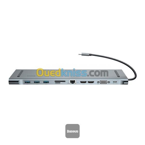 BASEUS ELITEJOY 11 PORT TYPE-C HUB ADAPTER - 3 x USB 3.0 - RJ45 - CARTE SD&TF - 2 HDMI - VGA -TYPE-C 2