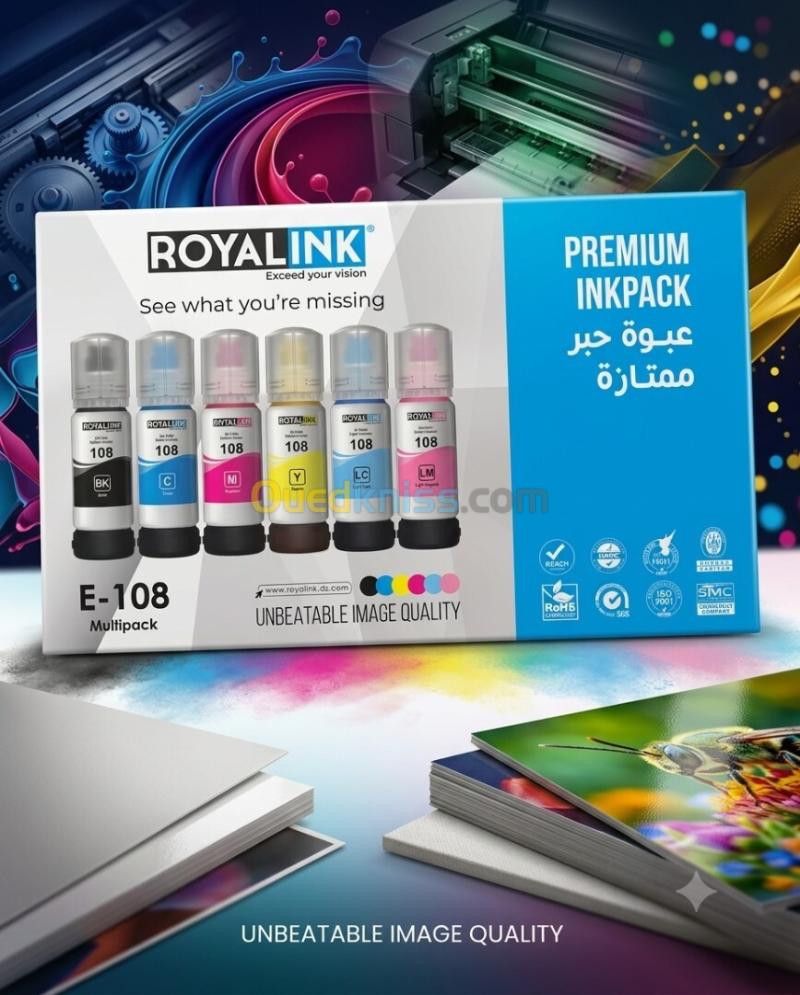 Jeux de 6 bouteilles d'encre EPSONE 108 Royalink 3