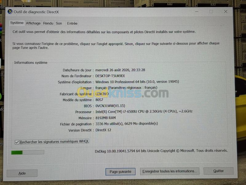 LENOVO YOGA 510  TACTILE X360  / INTEL I7 6EME / 8 G / 256 SSD NVME / 14 DCG 12