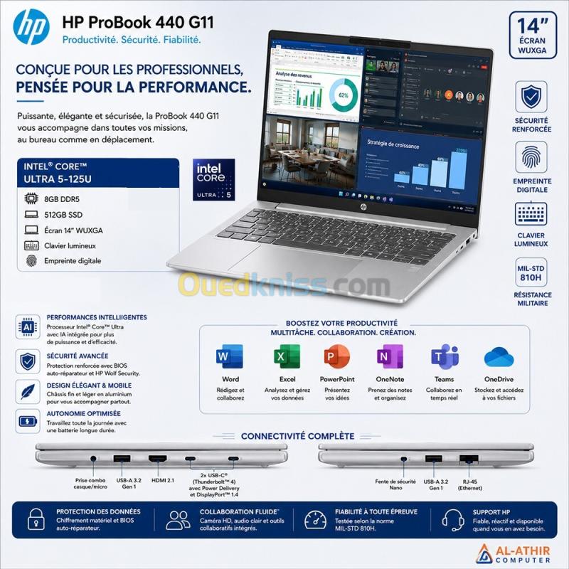 HP ProBook 440 G11 Ultra 5 | 8GB RAM DDR5 | 512GB SSD |Ecran 14" FHD IPS 6