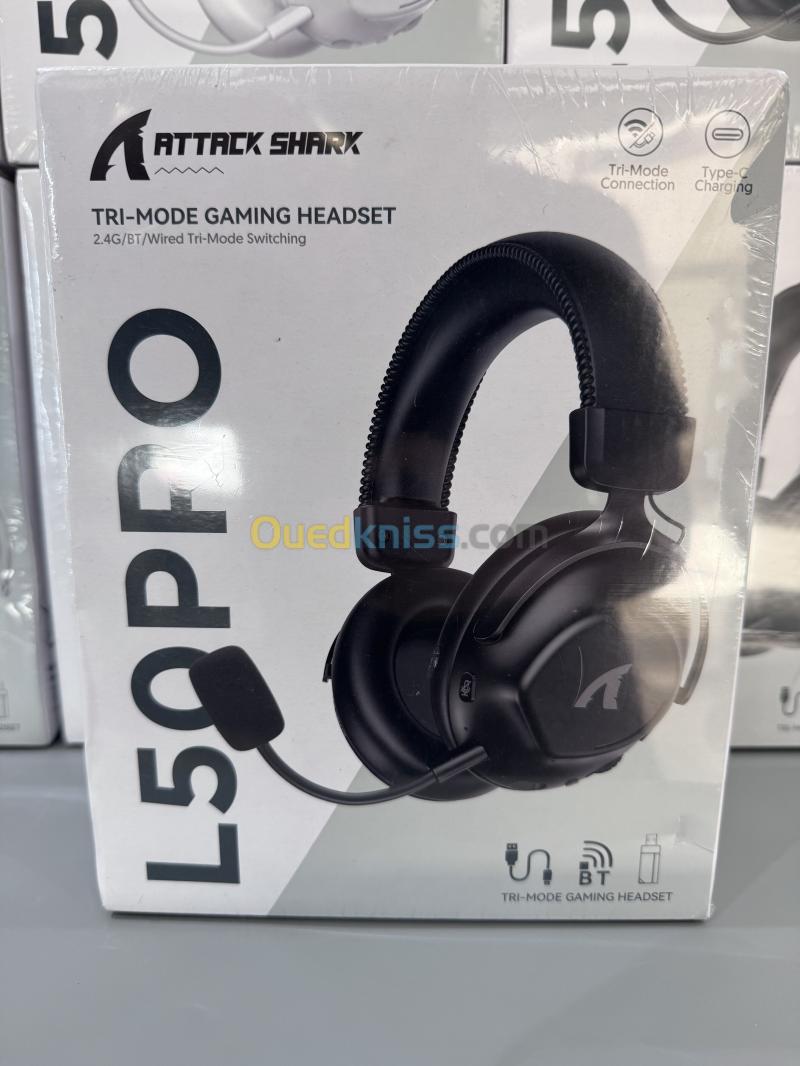 ATTACK SHARK L50 Pro - Wireless Gaming Headset, 53mm Drivers, 7.1 Surround, Tri-Mode 3