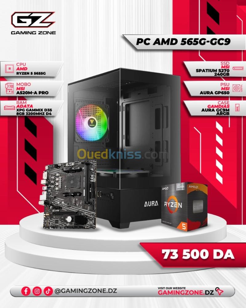 GAMINGZONE CONFIG PC AMD 565G-GC9 AMD R5 5655G - MSI A520M-A PRO - 8GB RAM 3200MHZ - SSD 240GB - 650 WATTS GARANTIE 18 MOIS