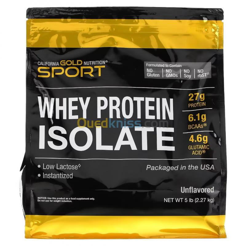  Isolat de protéines de lactosérum Sport, California Gold Nutrition, Non aromatisé, 2,27 kg