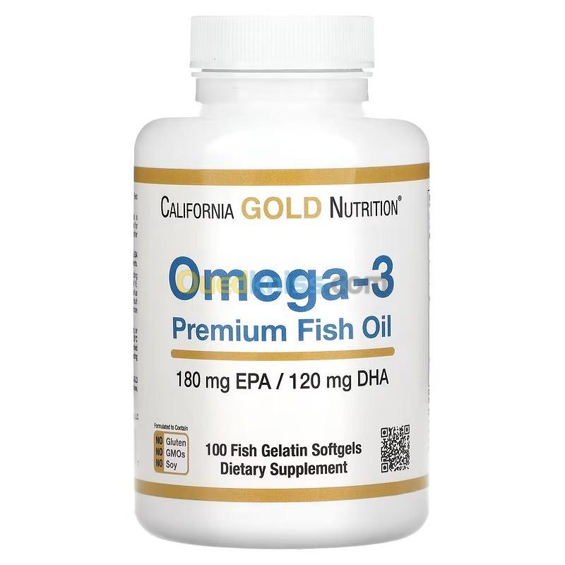  Oméga-3, California Gold Nutrition, 100 capsules à base de gélatine de poisson (HALAL)