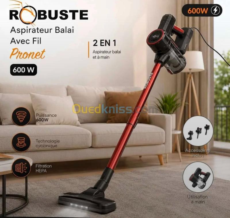 Aspirateur Balai 3EN1 ROBUSTE Pronet 600 Watts, Puissance De Aspiration Plus De 15kPa