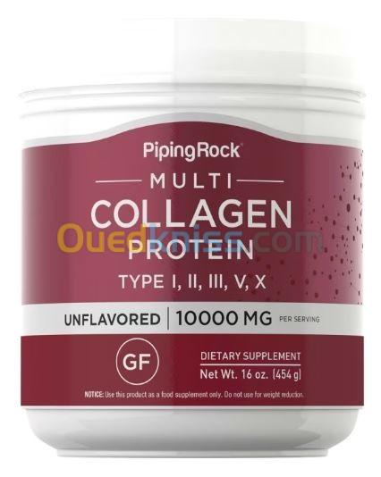 Piping Rock Multi collagene Complexe 10000mg de peptides type 1 2 3 4 5 Sans saveur sans gluten 450g