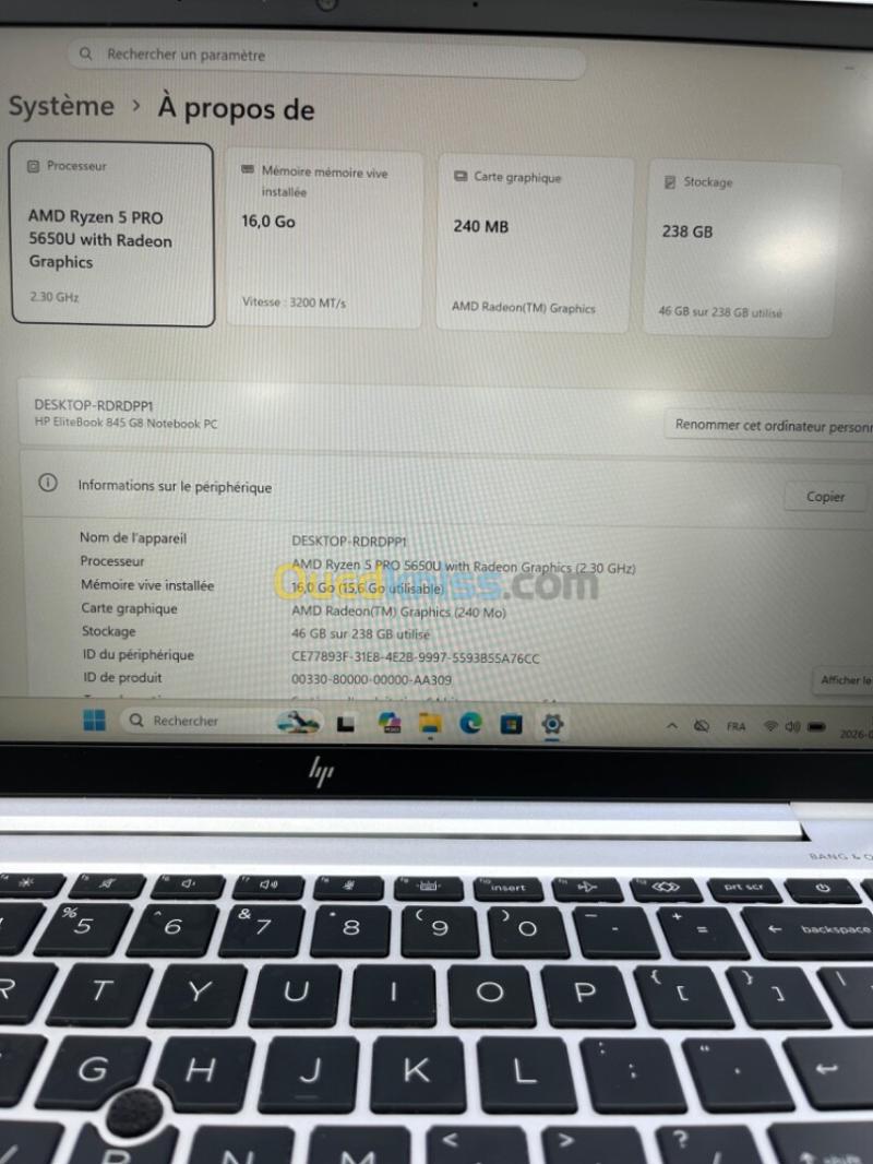 HP ELITEBOOK 845 G8 AMD Ryzen 5 PRO 5650U  16RAM 256SSD 14'' FHD BATTERIE +3.5 HEURES AMD RADEON  TRÈS  BON ÉTAT GARANTIE 06 MOIS 4