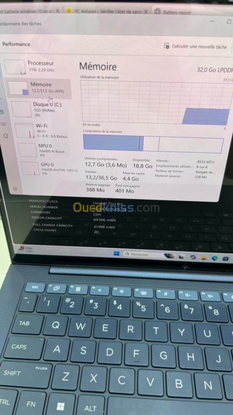 HP ELITEBOOK ULTRA  G1i 14 Ultra 7 268V 14'' TACTILE 32RAM 512SSD Arc(TM) 140V  BATTERIE 99 Cycle 20 ETAT NEUF  GARANTIE 06 MOIS A5-2 11