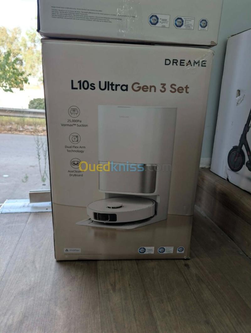 dreame Aspirateur Robot L10s Ultra Gen 3 Set  Aspiration de 25 000 Pa, Brosse latérale Extensible, Auto-Vide Pendant 100 Jours, Remplissage Automatique du réservoir Wanter, Levage de Balai de 10,5 mm