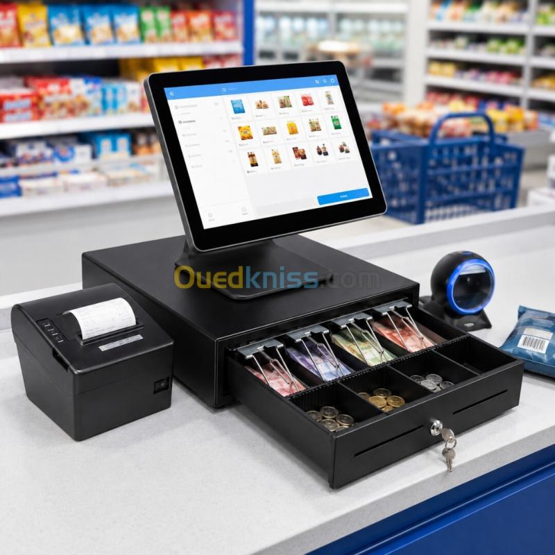 Ecran tactile tiroir caisse lecteur code barre imprimante à ticket - Logiciel de caisse installé