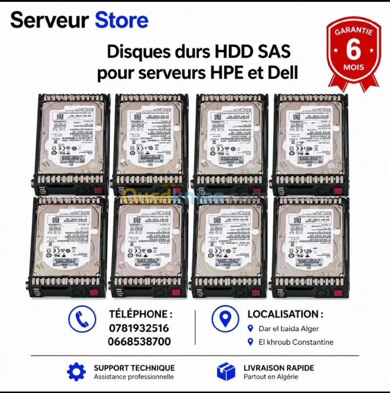 Occasion Disque dur serveur HDD SAS (2.4 Tb, 1.8 Tb, 1.2 Tb,900 gb, 600 gb, 300 gb)